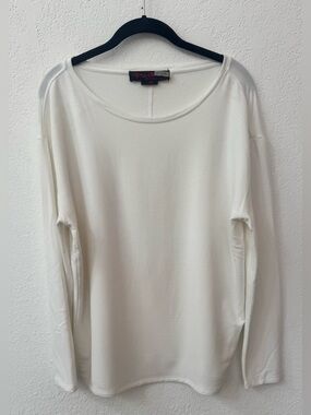 Alice & Olivia Long sleeve wide scoop neck stretch knit top bright white